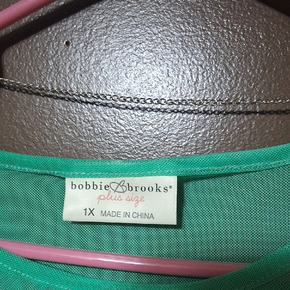 Bobbie Brooks Teal and Navy Striped Short Sleeve Top With Necklace - Picture 2 of 3